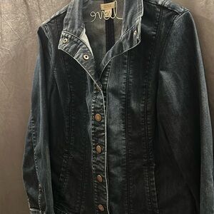 Coldwater Creek Denim Blazer Jacket Snaps Dark Wash SZ 14 EUC
